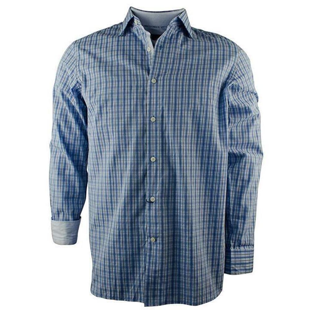 Hart Schaffner Marx Men's Plaid Print Oxford Shirt Blue Small